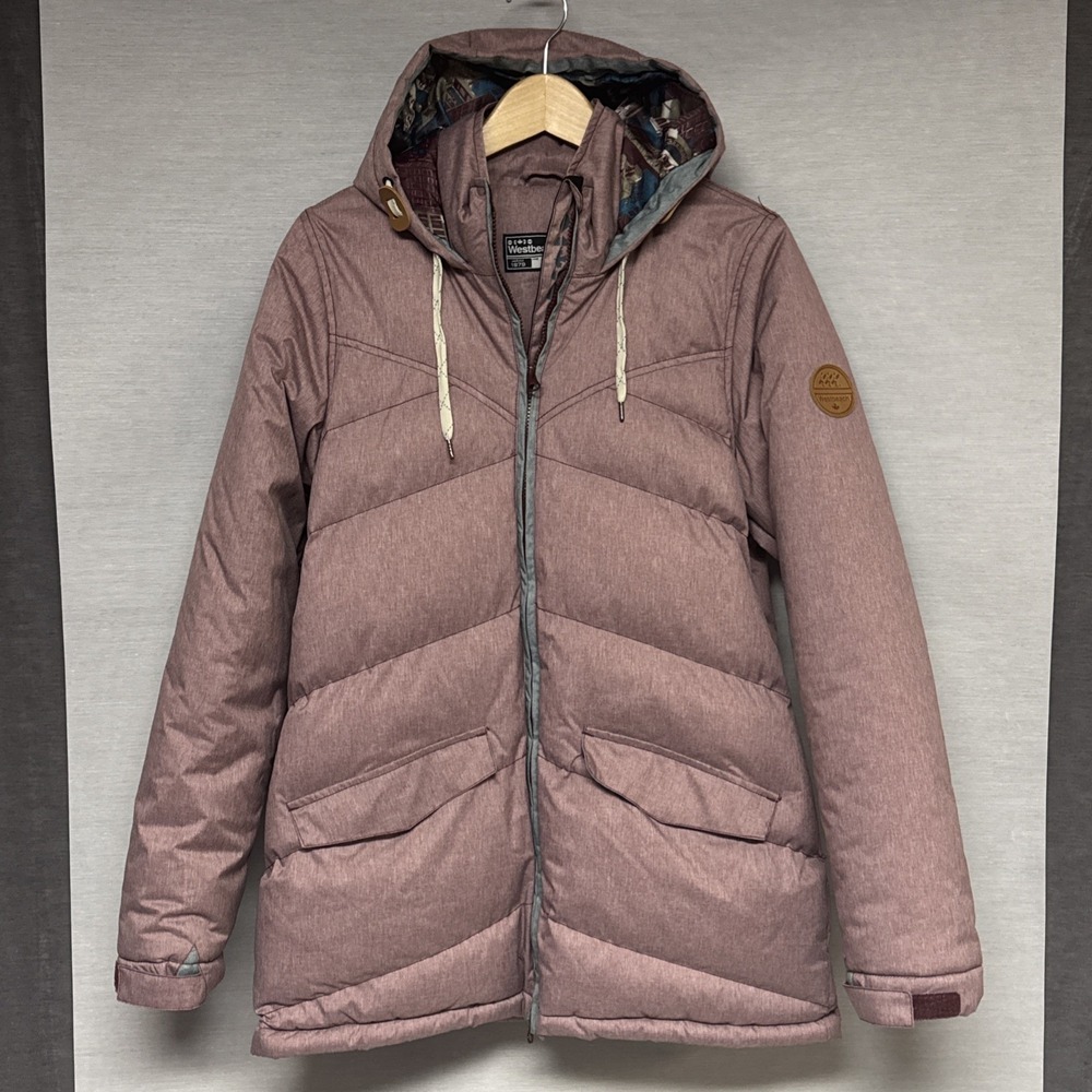 Women's Sz M Westbeach Mid Hooded Puffer Ski Snowboard Jacket Mauve Pink Winter